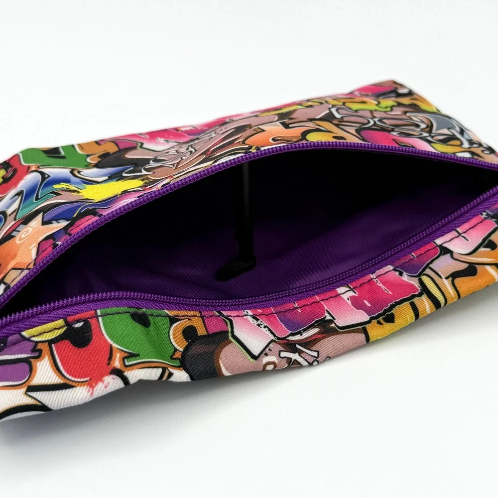 Ipsy Graffiti Print Makeup Bag Cosmetic Pouch Purple Zipper Street Art Style